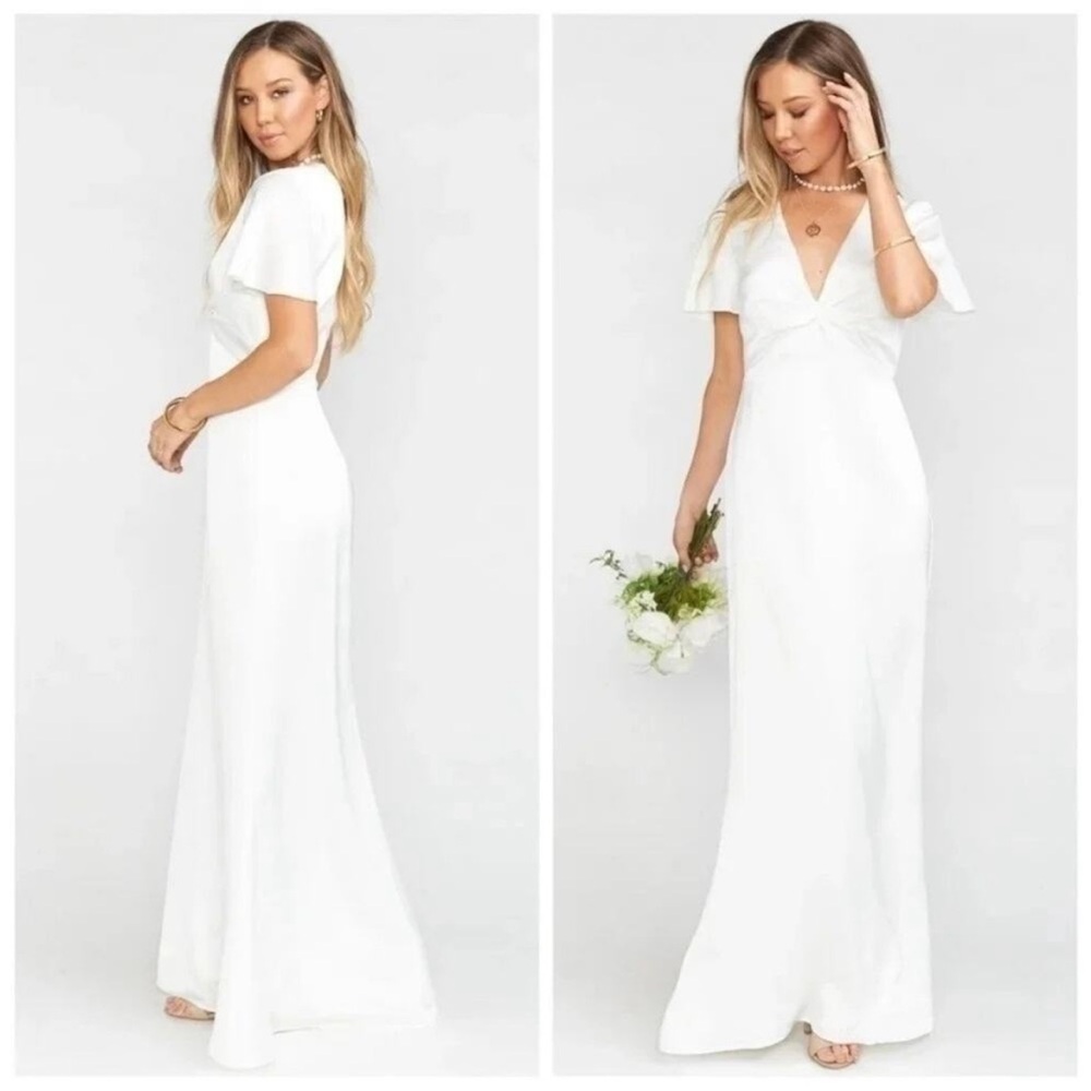 Show Me Your Mumu Rome Twist Gown Dress in Ivory Satin